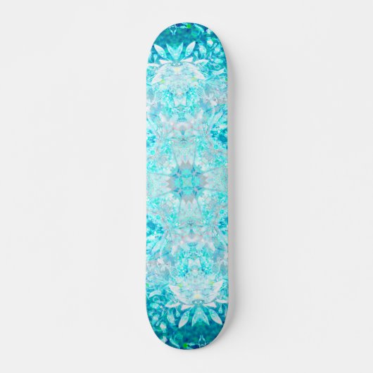 Turquoise Aqua Blue Floral Pattern Skateboard (Voorkant)