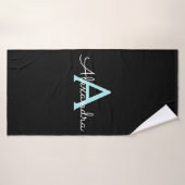 Turquoise Aqua Blue Girl Script Monogramme Nom Mod (Serviette de bain)