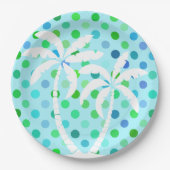 Turquoise Aqua Blue Lime Green Polkadots Pattern Papieren Bordje (Voorkant)