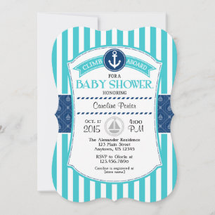 Turquoise Aqua Blue Nautical Baby shower Invites Kaart