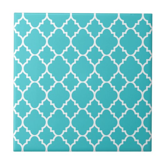 Turquoise Aqua Blue Quatrefoil Moroccan Pattern Tegeltje (Voorkant)