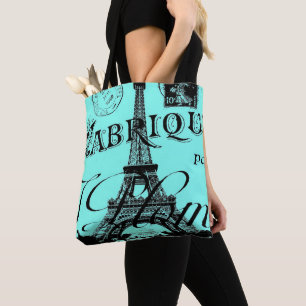 turquoise aqua blue scripts Paris Eiffeltoren Draagtas