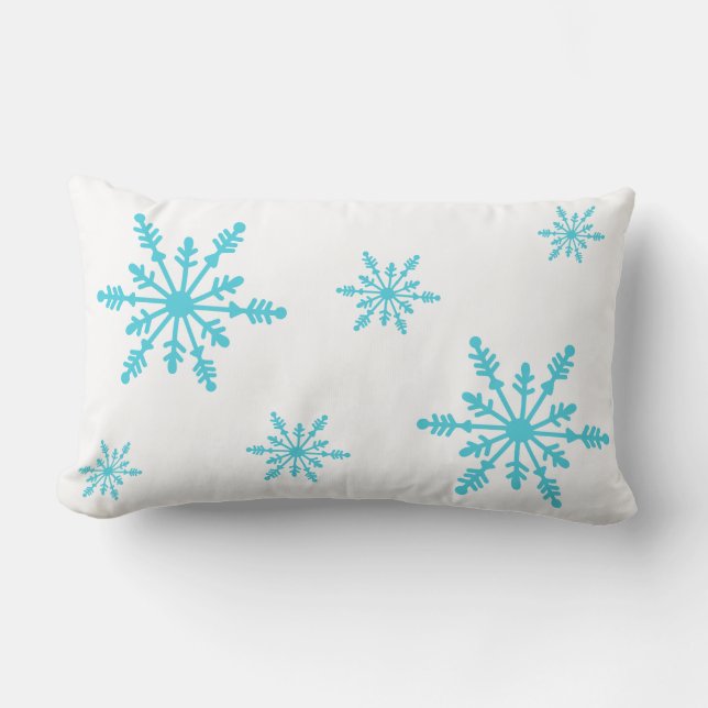 Turquoise Aqua Blue Snowflake Winter Lumbar Pillow Kussen (Voorkant)