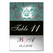 TURQUOISE AQUA BLUE ZWARTE WITTE DAMASKMONOGRAM KAART (Achterkant)