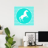 Turquoise, Aqua Color Chevron; Equestrian Poster (Thuiskantoor)
