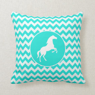 Turquoise, Aqua Color Chevron; Paardensport Kussen