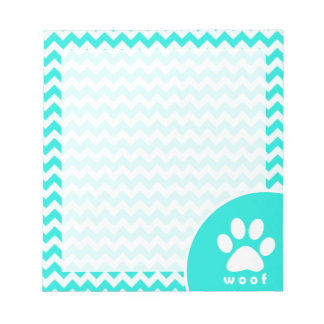 Turquoise, Aqua Color Chevron; Paw Print Notitieblok
