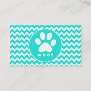 Turquoise, Aqua Color Chevron; Paw Print Visitekaartje