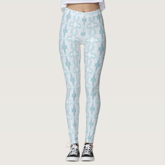 Turquoise aqua diamantgeometrisch ontwerp leggings (Voorkant)