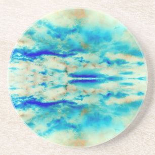 Turquoise aqua en crème abstracte kunst zandsteen onderzetter