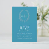 Turquoise aqua feuille argent monogramme RSVP mari (Debout devant)