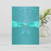 Turquoise, Aqua Floral II Monogramme Faire-part de (Debout devant)