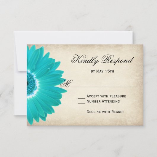 Turquoise Aqua Gerber Daisy Mariage rustique Carte (Devant)