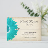 Turquoise Aqua Gerber Daisy Mariage rustique Carte (Debout devant)