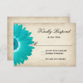 Turquoise Aqua Gerber Daisy Mariage rustique Carte (Devant / Derrière)