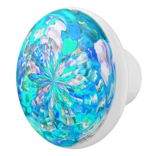 Turquoise Aqua Glass Effect Vortex Pattern Keramische Knop (Rechts)