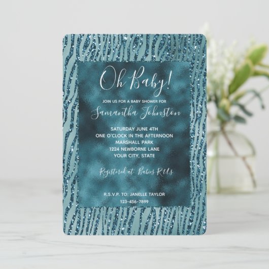 Turquoise Aqua Glitter Luipaardprint Kaart (Staand voorkant)