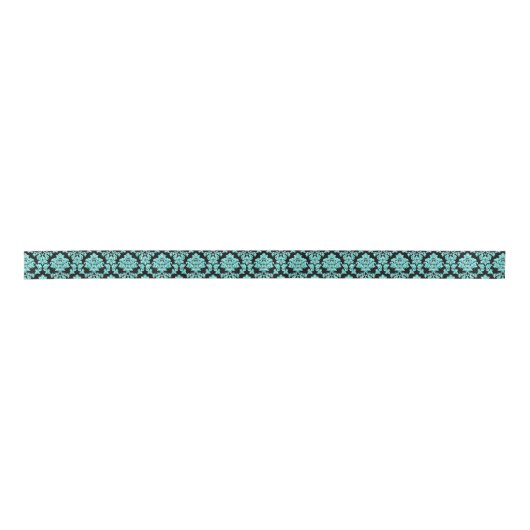 Turquoise aqua glitter zwart damast ontwerp lint (Voorkant)