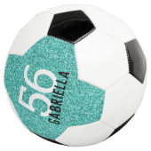 Turquoise Aqua Glittery Name and Team Number Voetbal (Drie kwart)