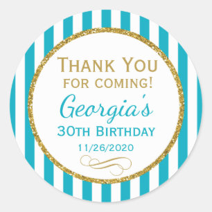 Turquoise Aqua Gold Birthday Hartelijk dank voor d Ronde Sticker