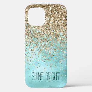 Turquoise Aqua Gold Glam Glitter Sparkle iPhone 12 Hoesje