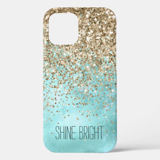 Turquoise Aqua Gold Glam Glitter Sparkle Case-Mate iPhone Case (Achterkant)