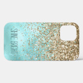 Turquoise Aqua Gold Glam Glitter Sparkle Case-Mate iPhone Case (Achterkant (horizontaal))