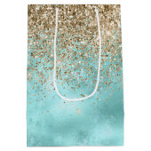 Turquoise Aqua Gold Glam Glitter Sparkle Medium Cadeauzakje (Achterkant)