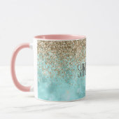Turquoise Aqua Gold Glam Glitter Sparkle   Mok (Links)