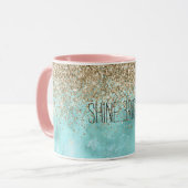 Turquoise Aqua Gold Glam Glitter Sparkle   Mok (Voorkant links)