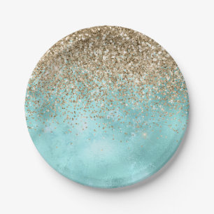 Turquoise Aqua Gold Glam Glitter Sparkle Papieren Bordje