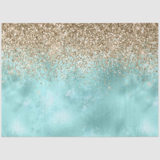 Turquoise Aqua Gold Glam Glitter Sparkle Tissuepapier (Voorkant)