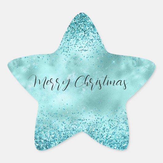 Turquoise Aqua Gold Glam Glitter Ster Sticker (Voorkant)