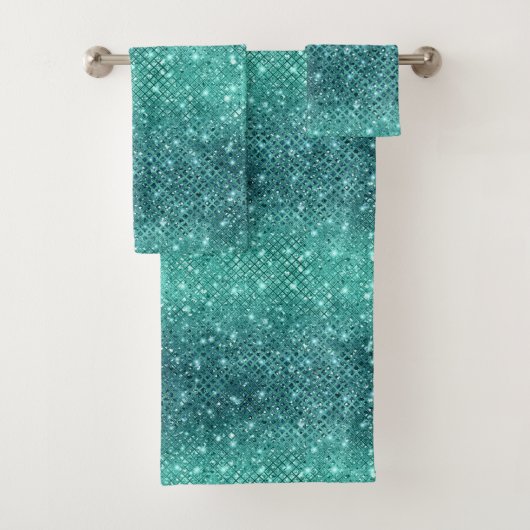 Turquoise Aqua Green Sparkle Bad Handdoek (Insitu)