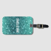 Turquoise Aqua Green Sparkle Bagagelabel (Voorkant (horizontaal))