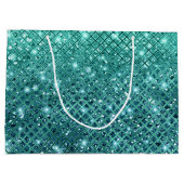 Turquoise Aqua Green Sparkle Groot Cadeauzakje (Achterkant)