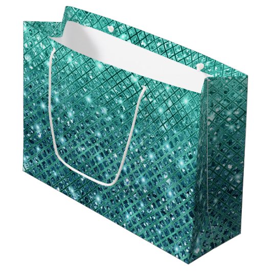 Turquoise Aqua Green Sparkle Groot Cadeauzakje (Voorkant Gekanteld)