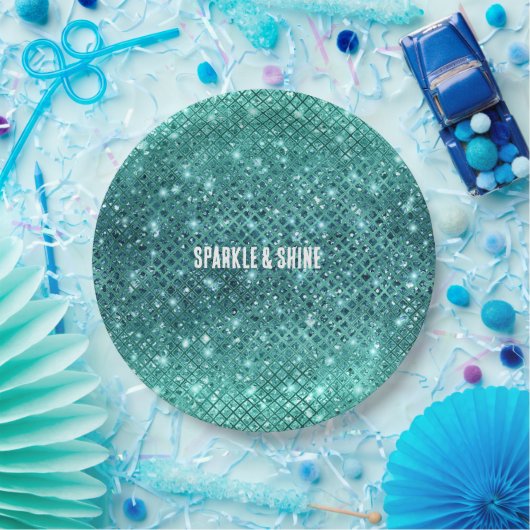 Turquoise Aqua Green Sparkle Papieren Bordje (Feest)