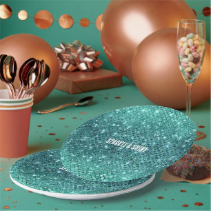 Turquoise Aqua Green Sparkle Papieren Bordje