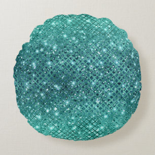 Turquoise Aqua Green Sparkle Rond Kussen