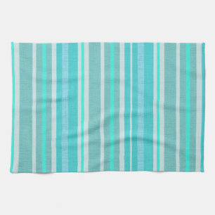 Turquoise Aqua Linen look Striped Design Theedoek