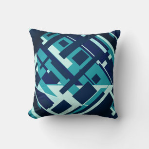 Turquoise Aqua Navy Diagonal Geometric Design Kussen