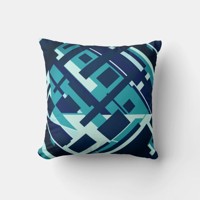 Turquoise Aqua Navy Diagonal Geometric Design Kussen (Voorkant)