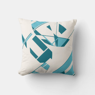 Turquoise Aqua on Off-White Circular Art Design Kussen