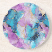Turquoise Aqua Paarse gouden marmer Zandsteen Onderzetter (Voorkant)