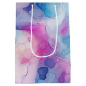 Turquoise Aqua Paarse roze marmeren verjaardag Medium Cadeauzakje (Achterkant)