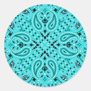 Turquoise Aqua Paisley Westerne Bandana Scarf Prin Ronde Sticker