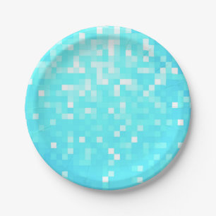 Turquoise Aqua Pixels Papieren Borden Bordje