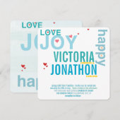 Turquoise Aqua Red Heart Modern Typography Wedding Kaart (Voorkant / Achterkant)
