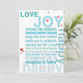Turquoise Aqua Red Heart Modern Typography Wedding Kaart (Staand voorkant)